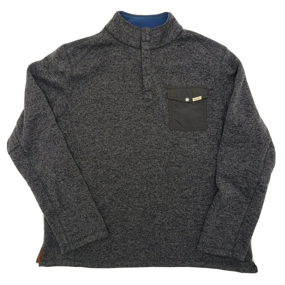 Woolrich Sweater Mens Large 1/4‎ Snap Pullover Pocket Gray Gorpcore Hiking